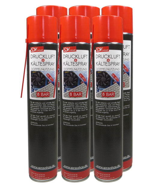 Druckluft- u. Kältespray 6x 750ml Druckluftreiniger Eis Kühl Spray