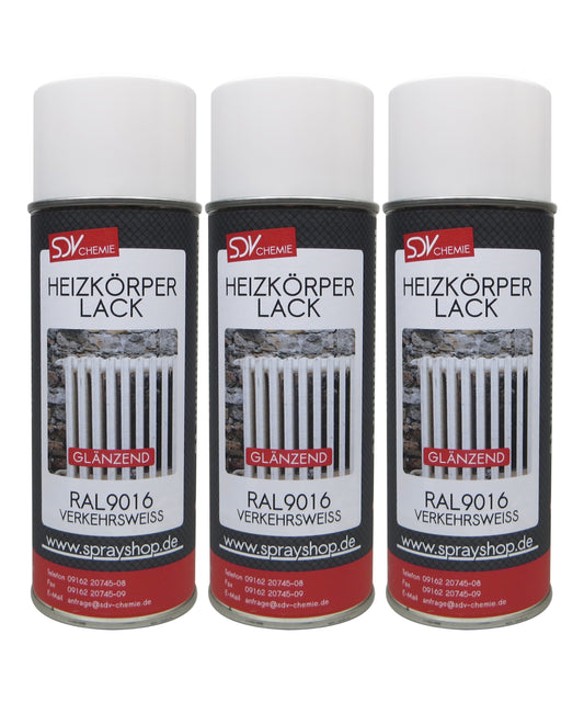 Heizkörperlack verkehrsweiss glänzend 3x 400ml RAL 9016 Radiator