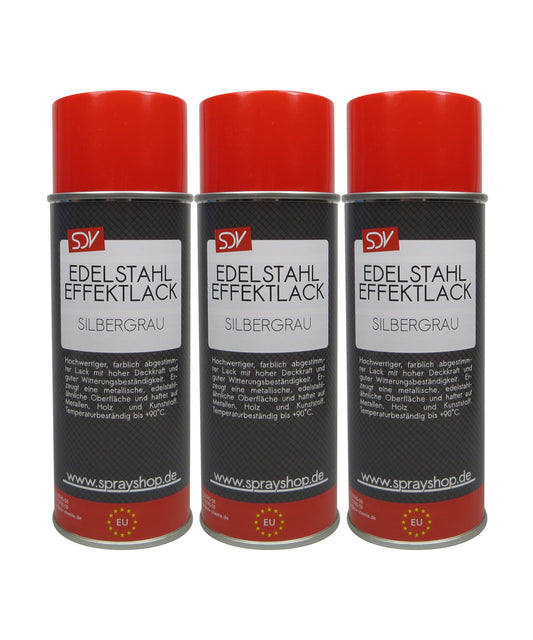 Edelstahl Effektlackspray 3x 400ml Edelstahllack Metall Silbergrau