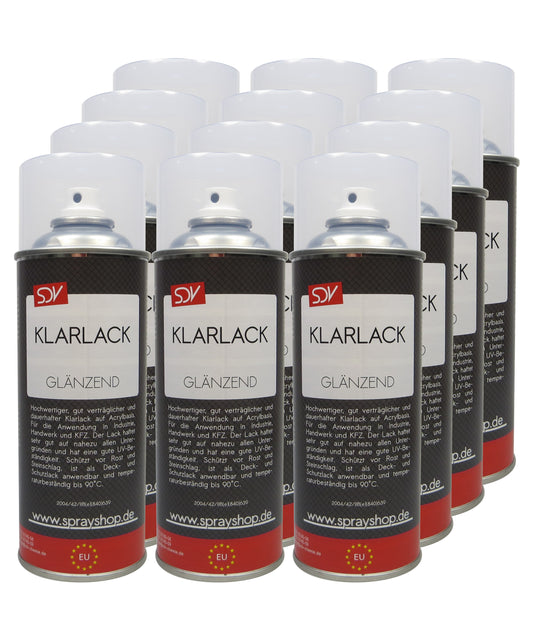 Klarlack Spray glänzend 12x 400ml schnelltrocknend Acryl Sprühlack