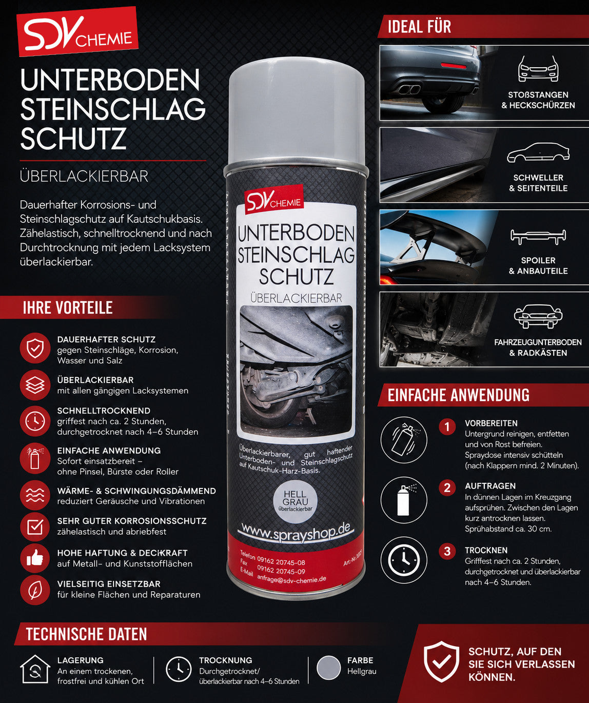 Unterbodenschutz grau überlackierbar 500ml Etikett