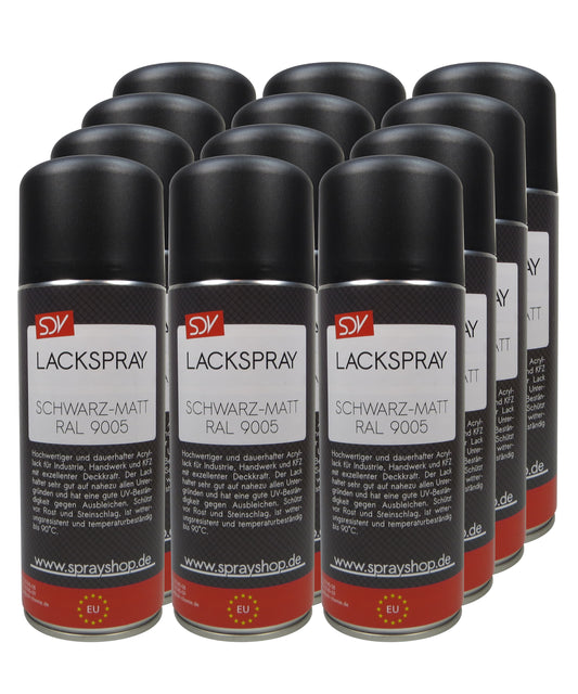 Lackspray RAL 9005 schwarz matt 12x 400ml TIEFSCHWARZ Acryllack