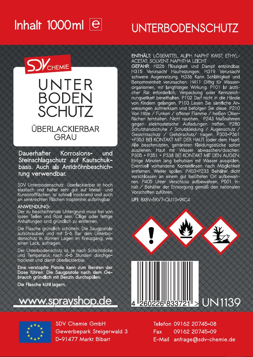 Unterbodenschutz grau überlackierbar 6x 1 L UBS Steinschlagschutz