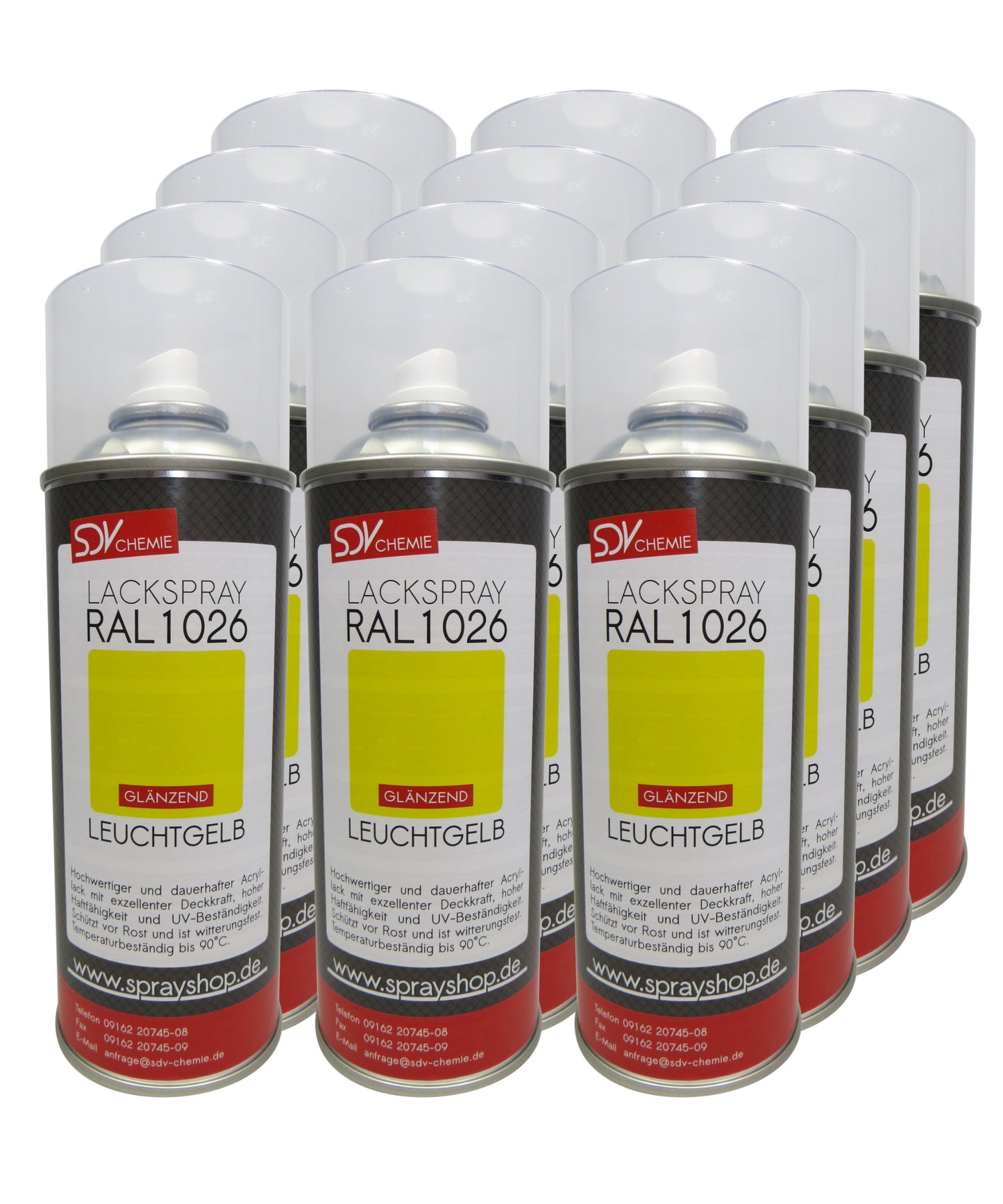 Lackspray RAL 1026 LEUCHTGELB glänzend 12x 400ml Acryllack