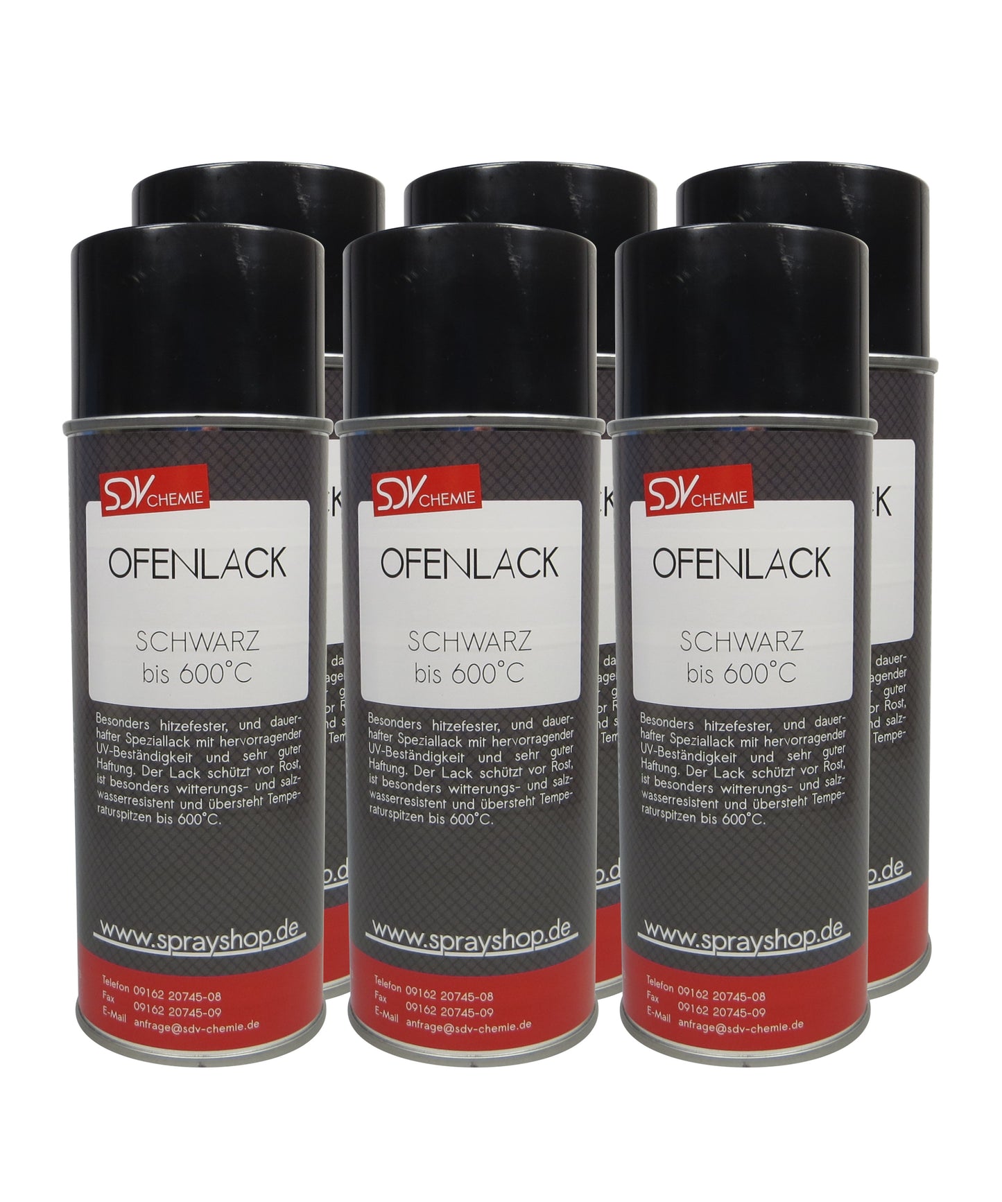 Ofenlack Spray schwarz matt bis 600°C 6x 400ml Ofenlack Kaminofenlack