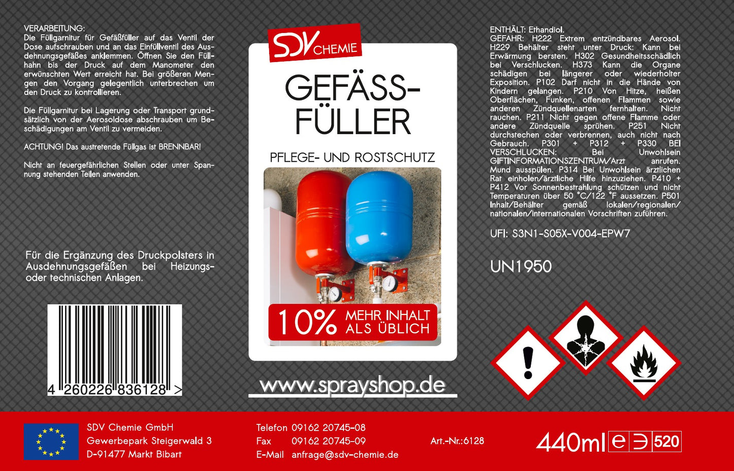 Gefässfüller 440ml Etikett