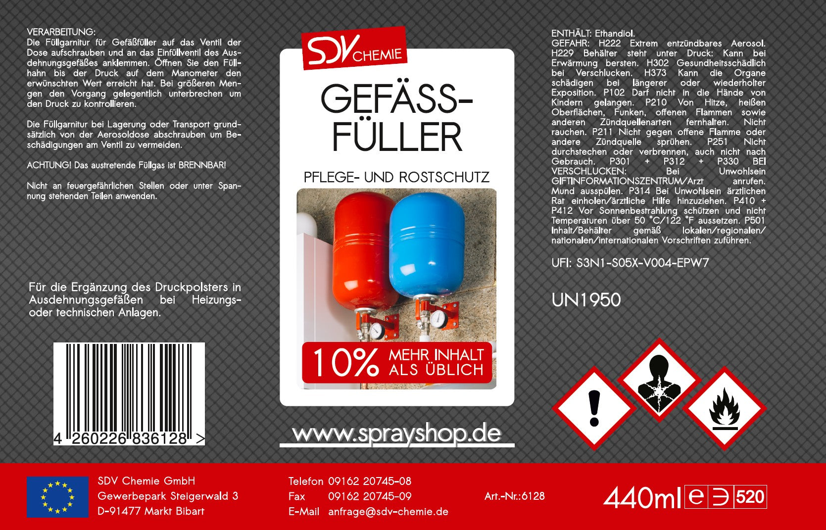 Gefässfüller 440ml Etikett