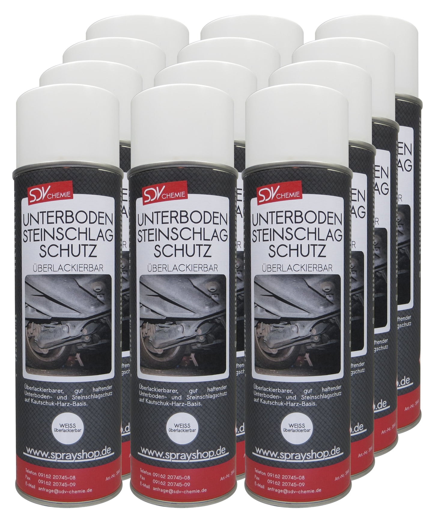 Unterbodenschutz weiss überlackierbar 12x 500ml UBS Steinschlagschutz