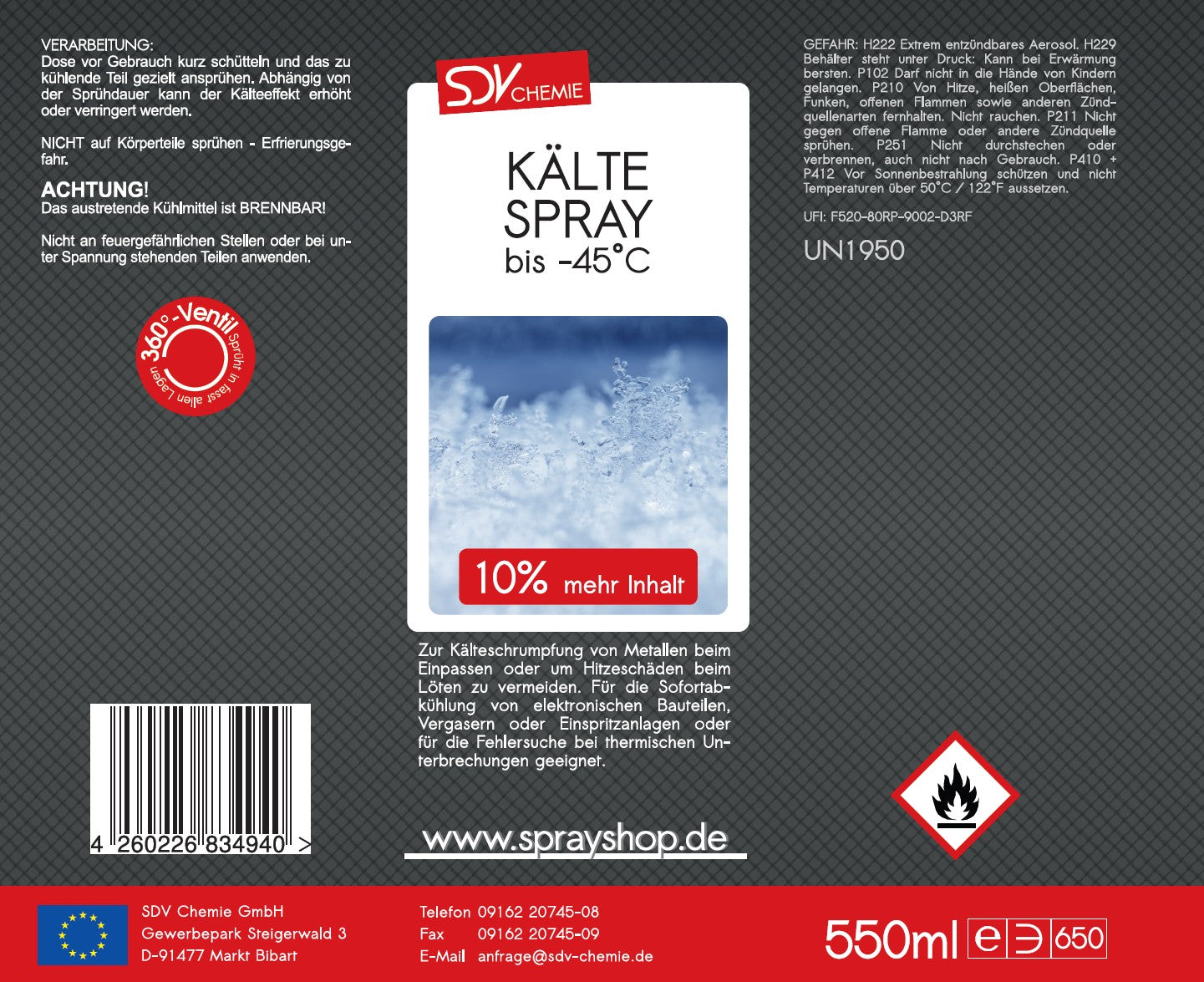 Kältespray 550ml Etikett