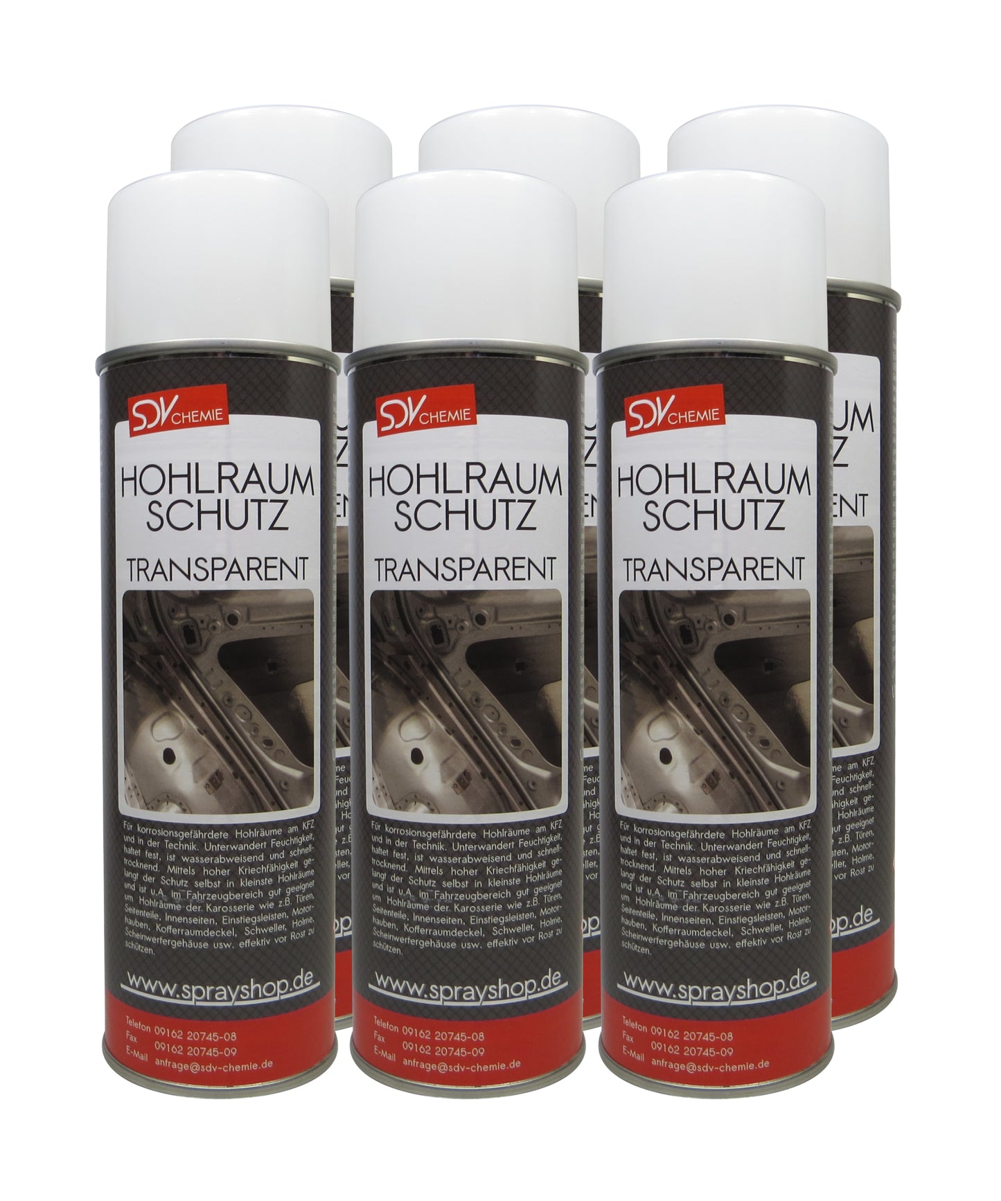 Hohlraumschutz transparent 6x 500ml Spray + 60cm Sonde Hohlraumversiegelung Wachs