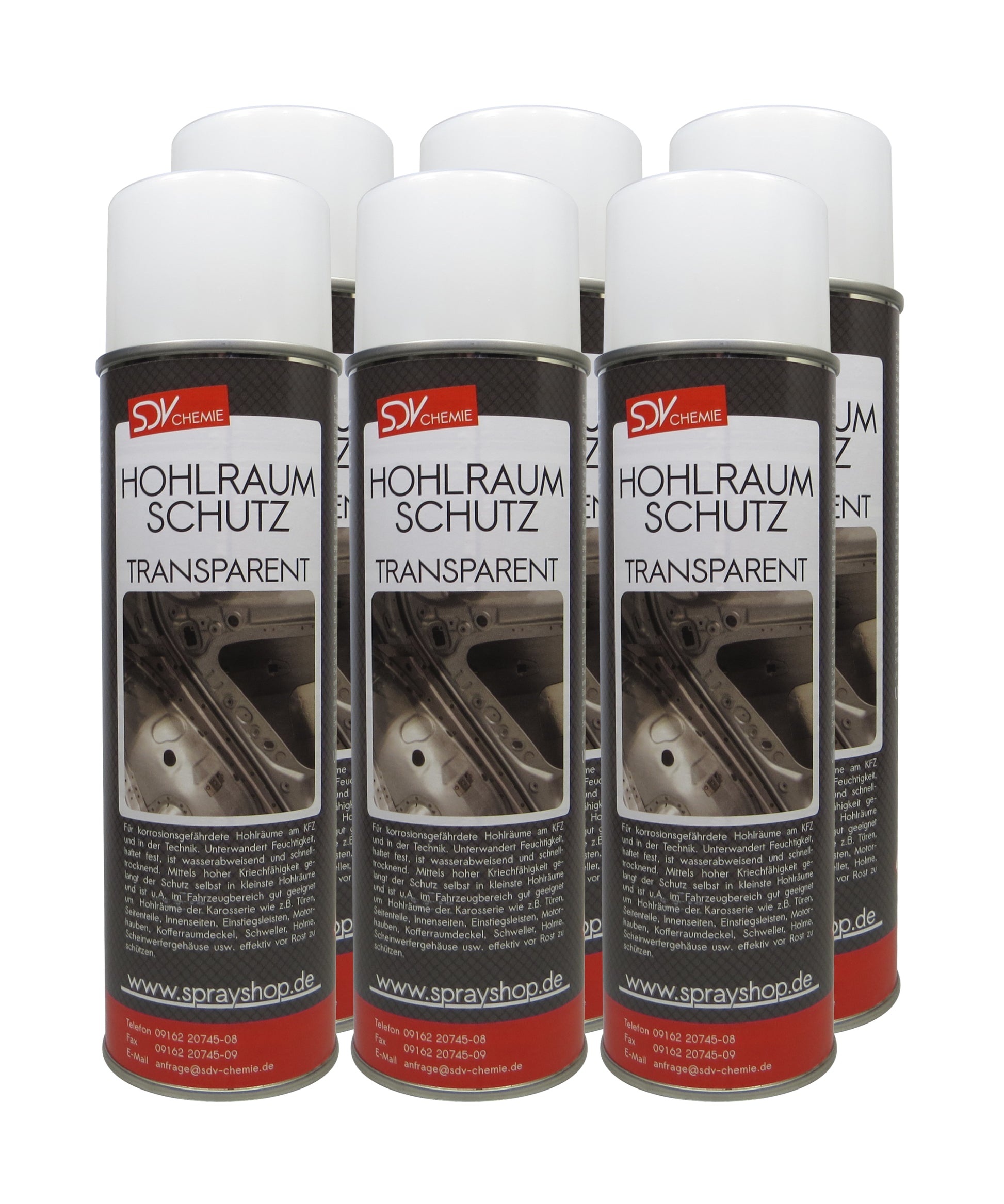 Hohlraumschutz transparent 6x 500ml Spray + 60cm Sonde Hohlraumversiegelung Wachs