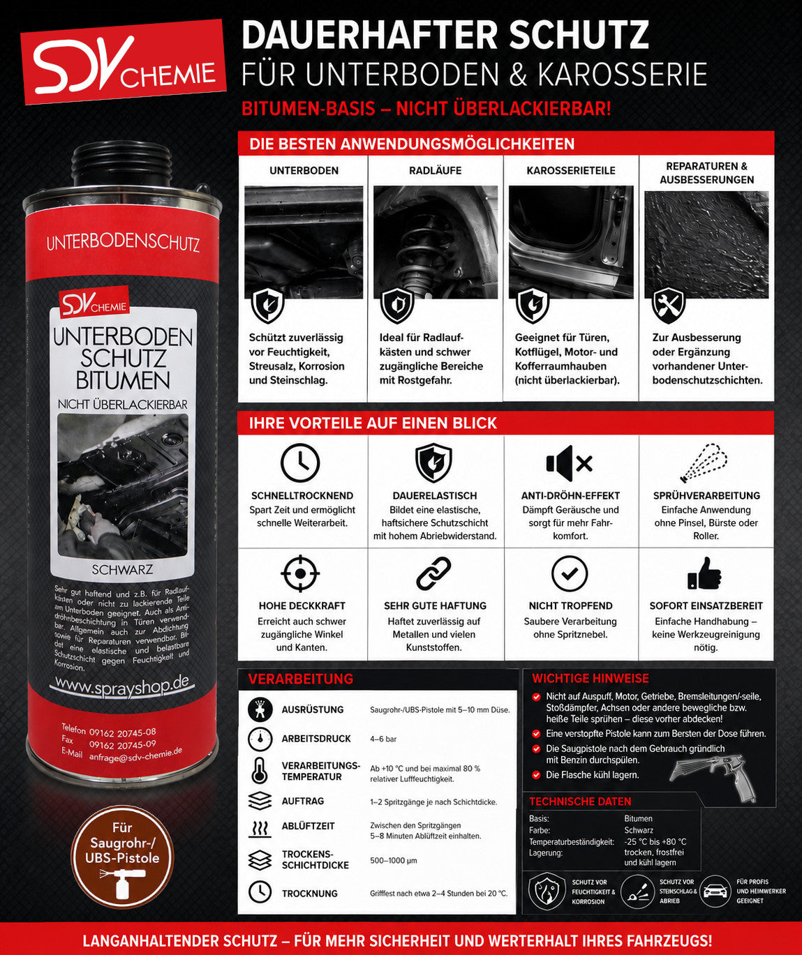 Unterbodenschutz Bitumen schwarz 1L Etikett