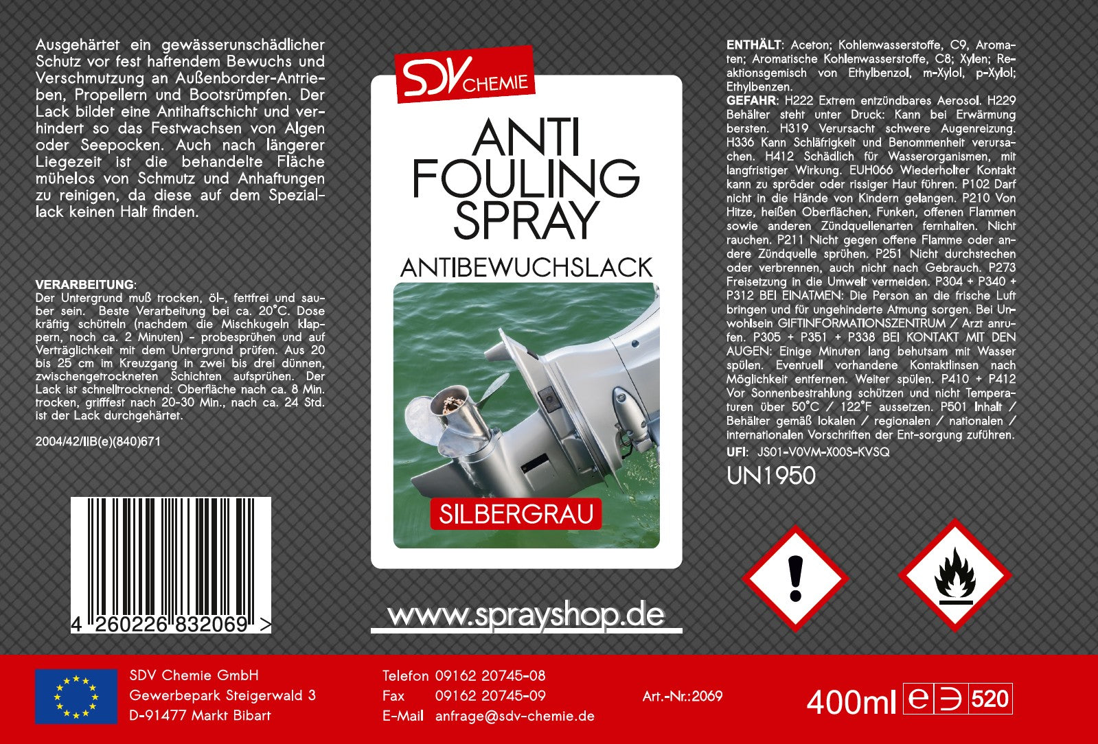 Antifouling silbergrau 400ml Etikett