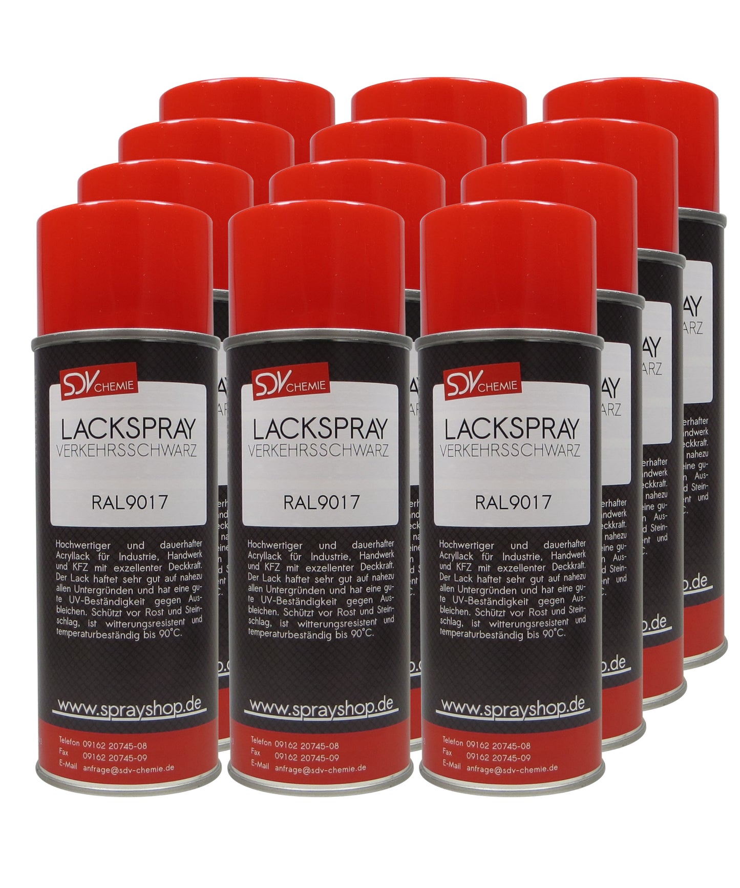 Lackspray RAL 9017 VERKEHRSSCHWARZ glänzend 12x 400ml Acryllack