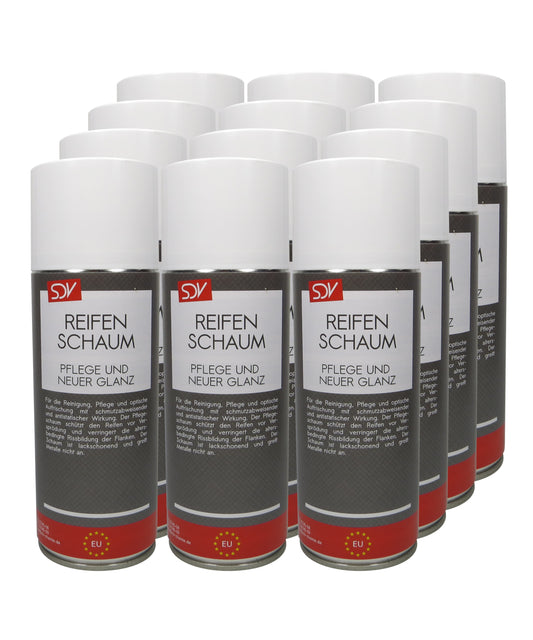 Reifenschaum 12x 400ml Reifen Gummi Kunststoff Pflege Reifenglanz