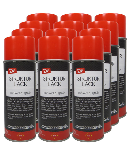 Strukturlack Spray 12x 400ml schwarz grob Kunststoff Struktur Spray