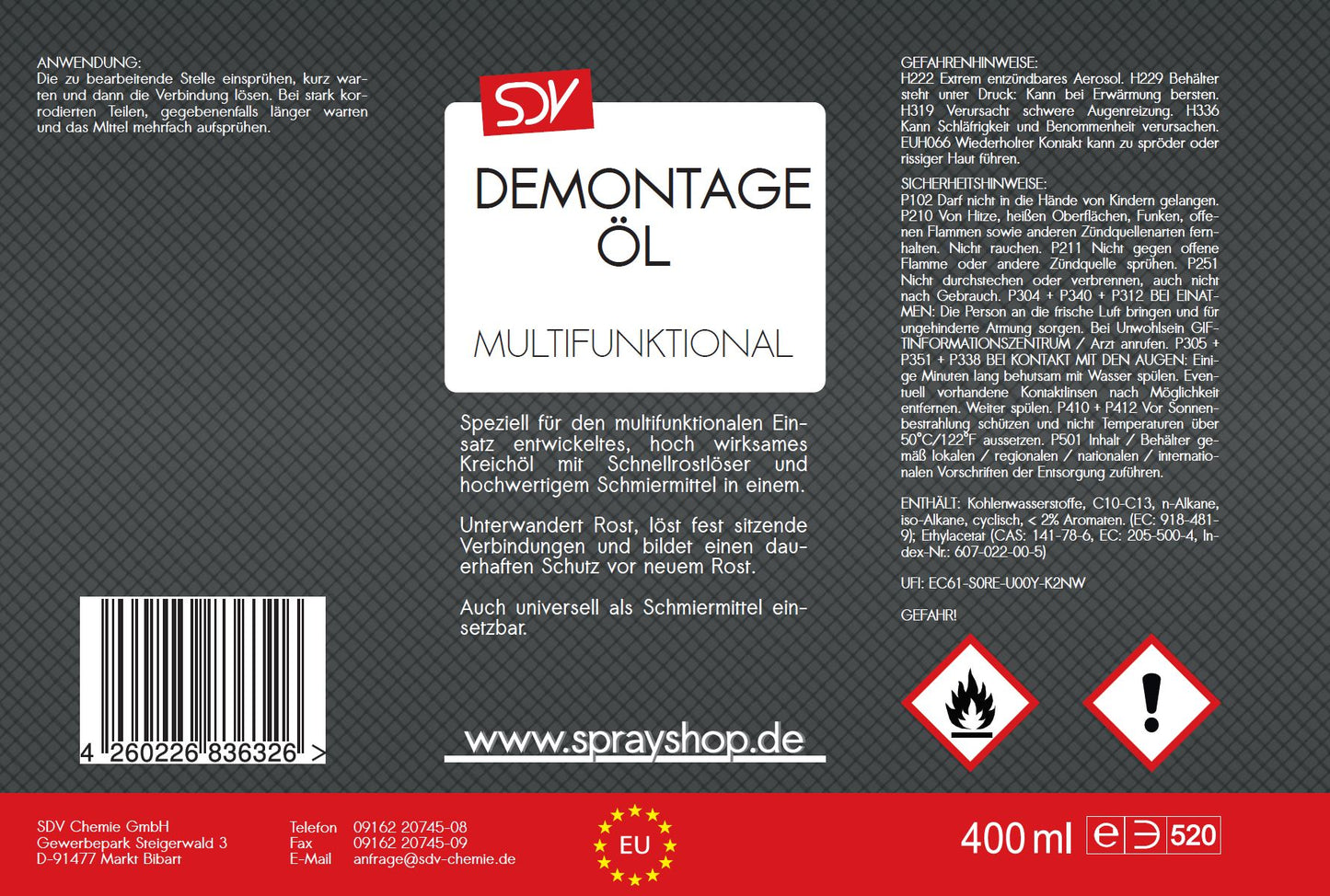 Demontageöl 3x 400ml mit MoS² Rostlöser Kriechöl Demontage-Öl