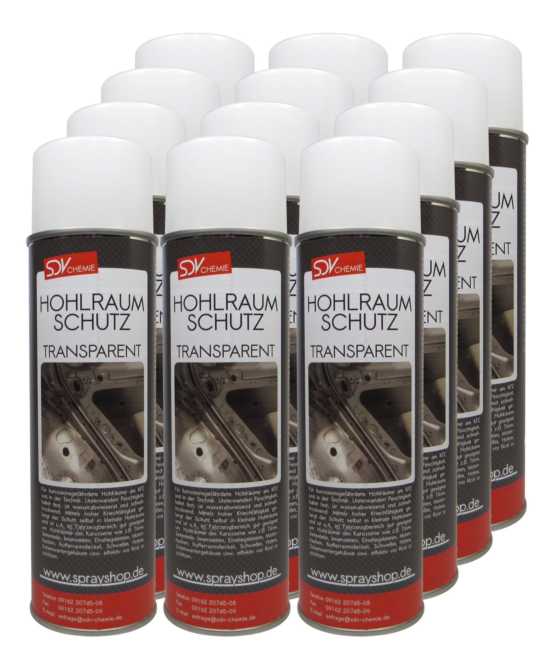 Hohlraumschutz transparent 12x 500ml Spray + 60cm Sonde Hohlraumversiegelung Wachs