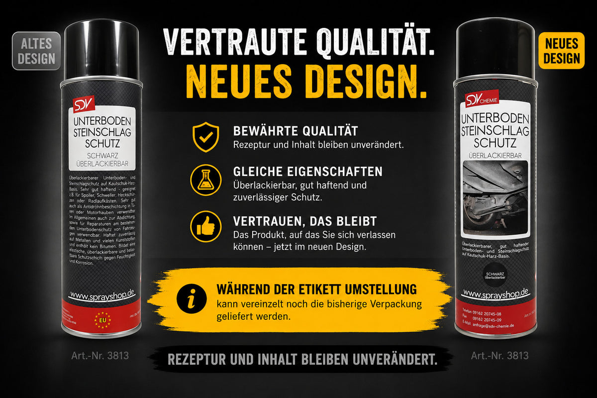 Unterbodenschutz schwarz überlackierbar 500ml Etikett