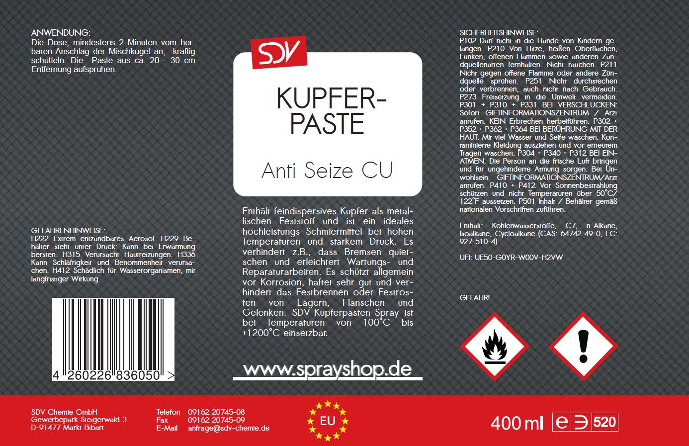 Kupferpaste 3x 400ml Anti Seize CU Bremspaste bis 1200°C Kupferfett