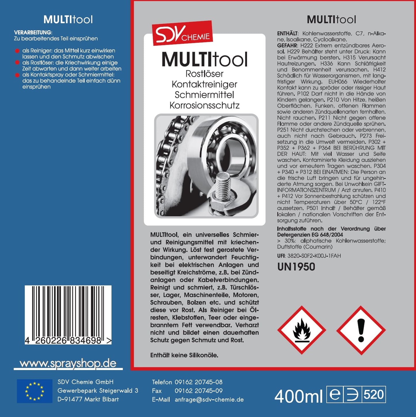 MULTItool 400ml Schmiermittel Korrosionsschutz Etikett