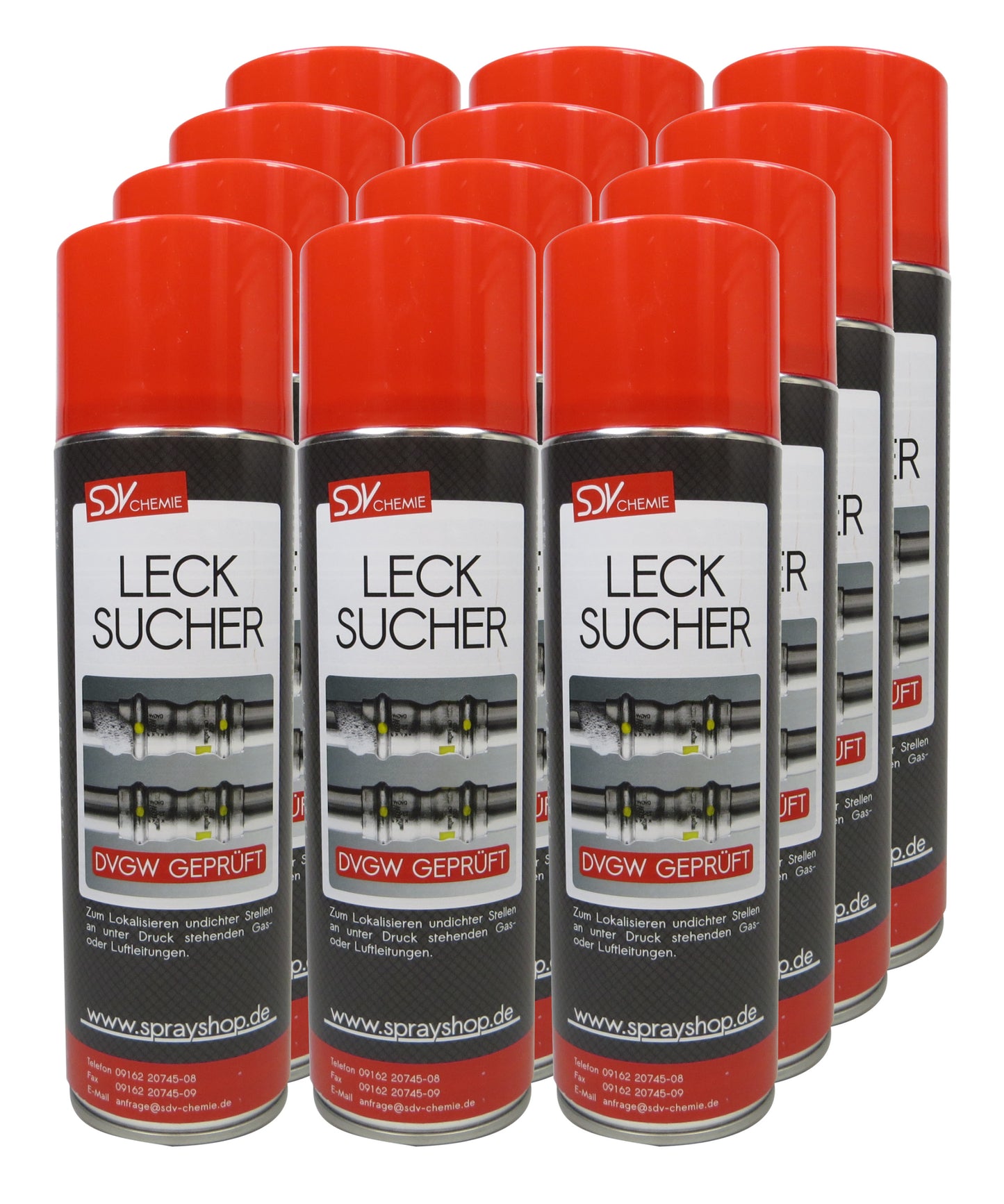 Lecksuchspray 12x 400ml DVGW geprüft Leckfinder Lecksucher Prüfspray