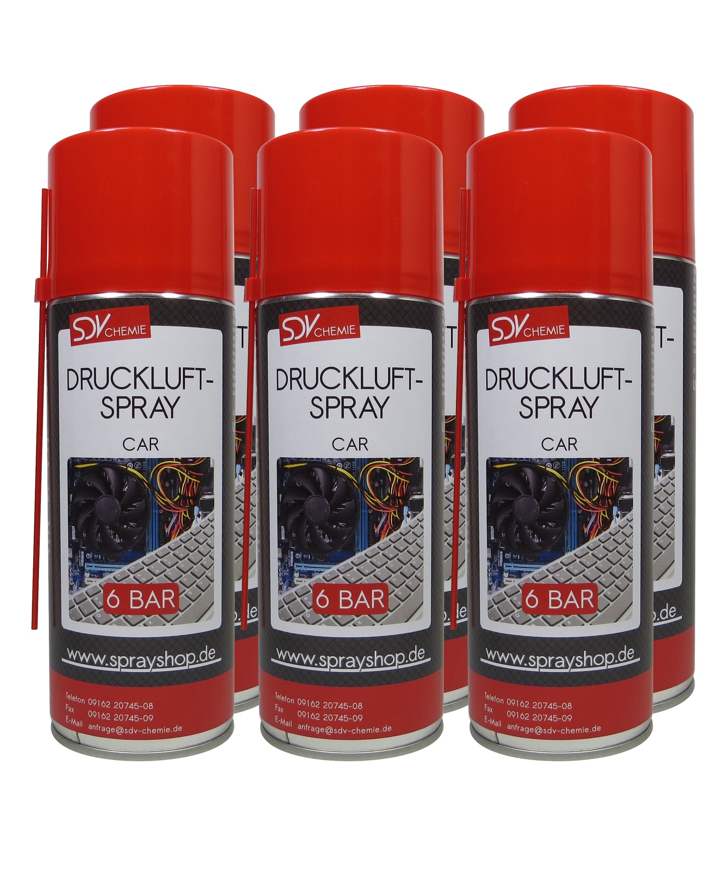 Druckluftspray CAR 6x 400ml Air Duster Druckluftreiniger