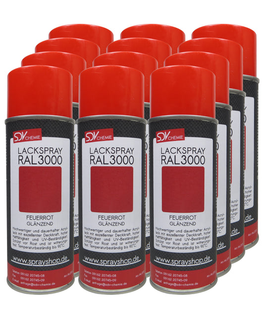 Lackspray RAL 3000 FEUERROT glänzend 12x 400ml Acryllack