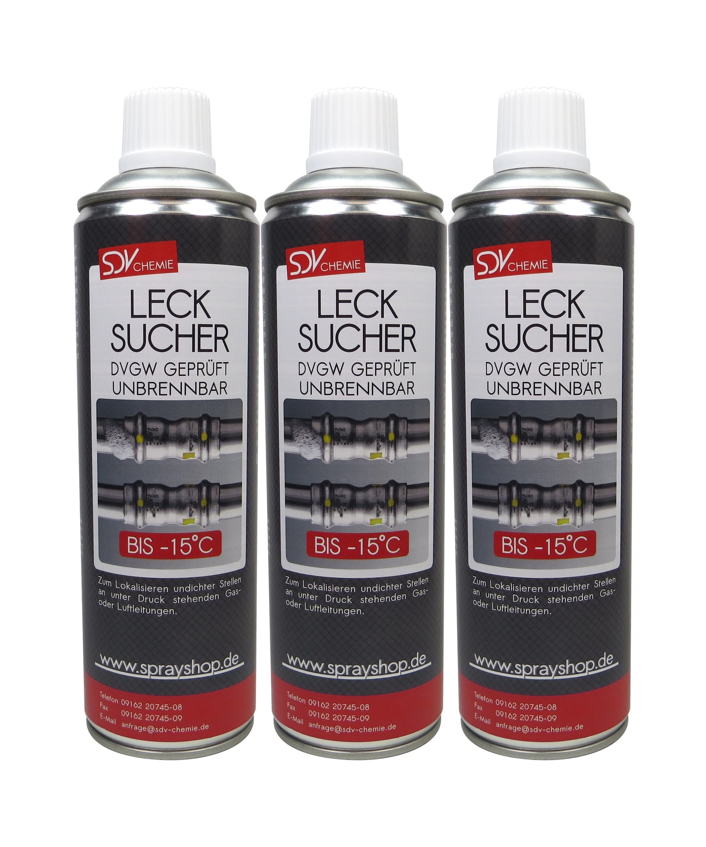 Lecksuchspray 3x 400ml bis -15°C DVGW geprüft Leckfinder Lecksucher