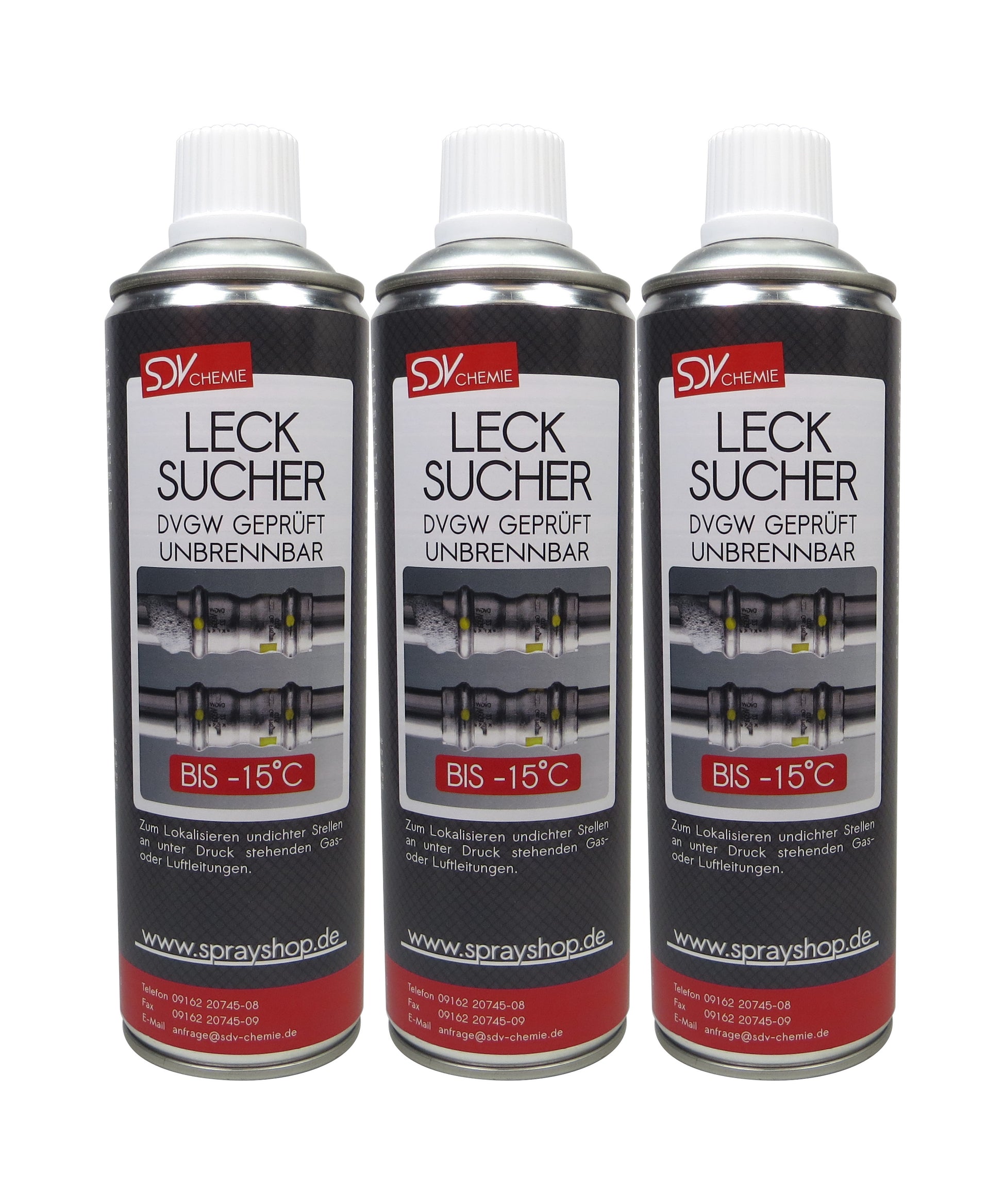 Lecksuchspray 3x 400ml bis -15°C DVGW geprüft Leckfinder Lecksucher