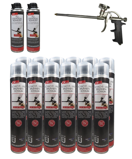 Brunnenschaum B2 SET 12x 750ml + 2 PU-Reiniger + 1 Schaumpistole