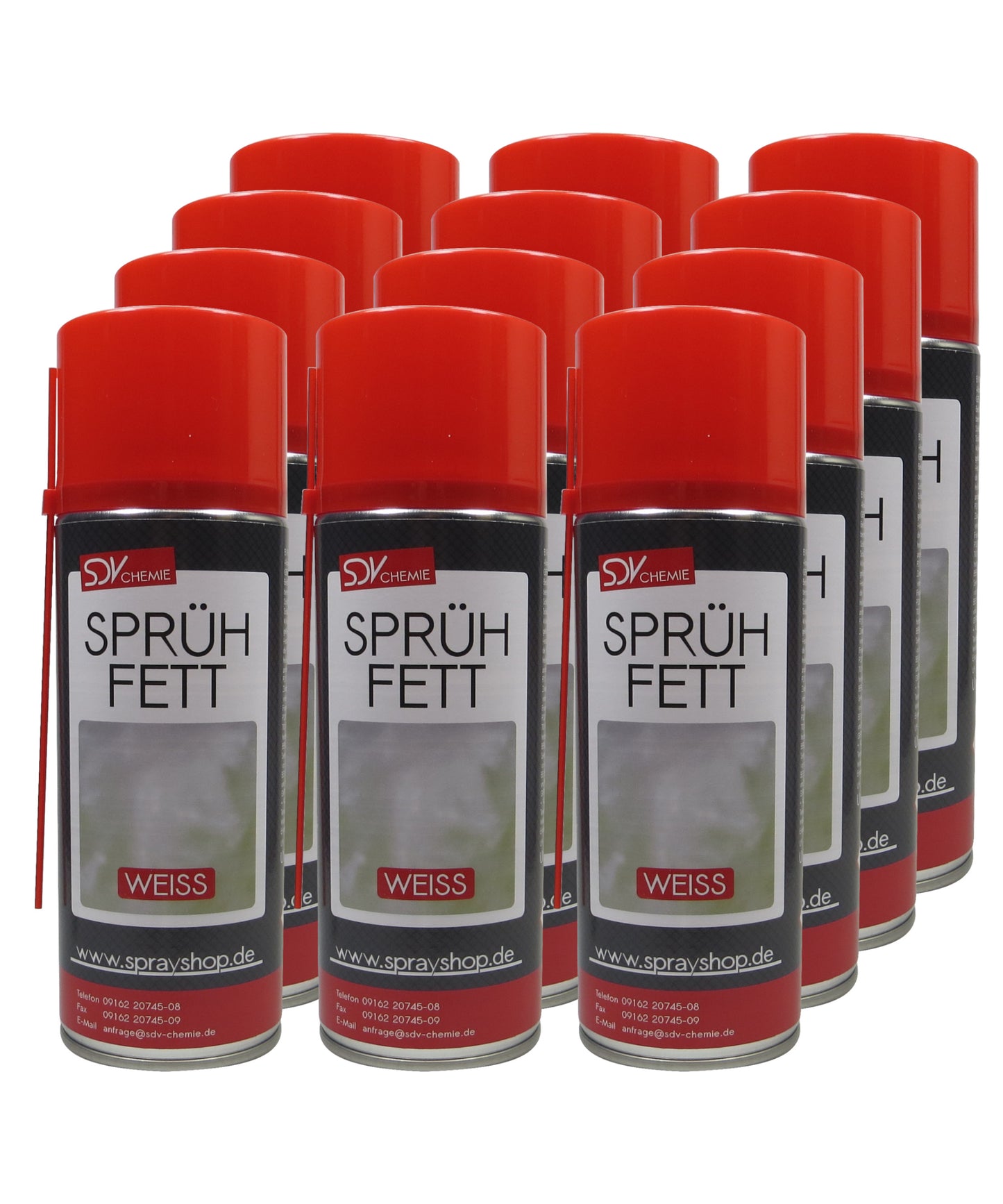 Sprühfett weiss 12x 400ml mit PTFE Schmierfett Fettspray Allzweckfett