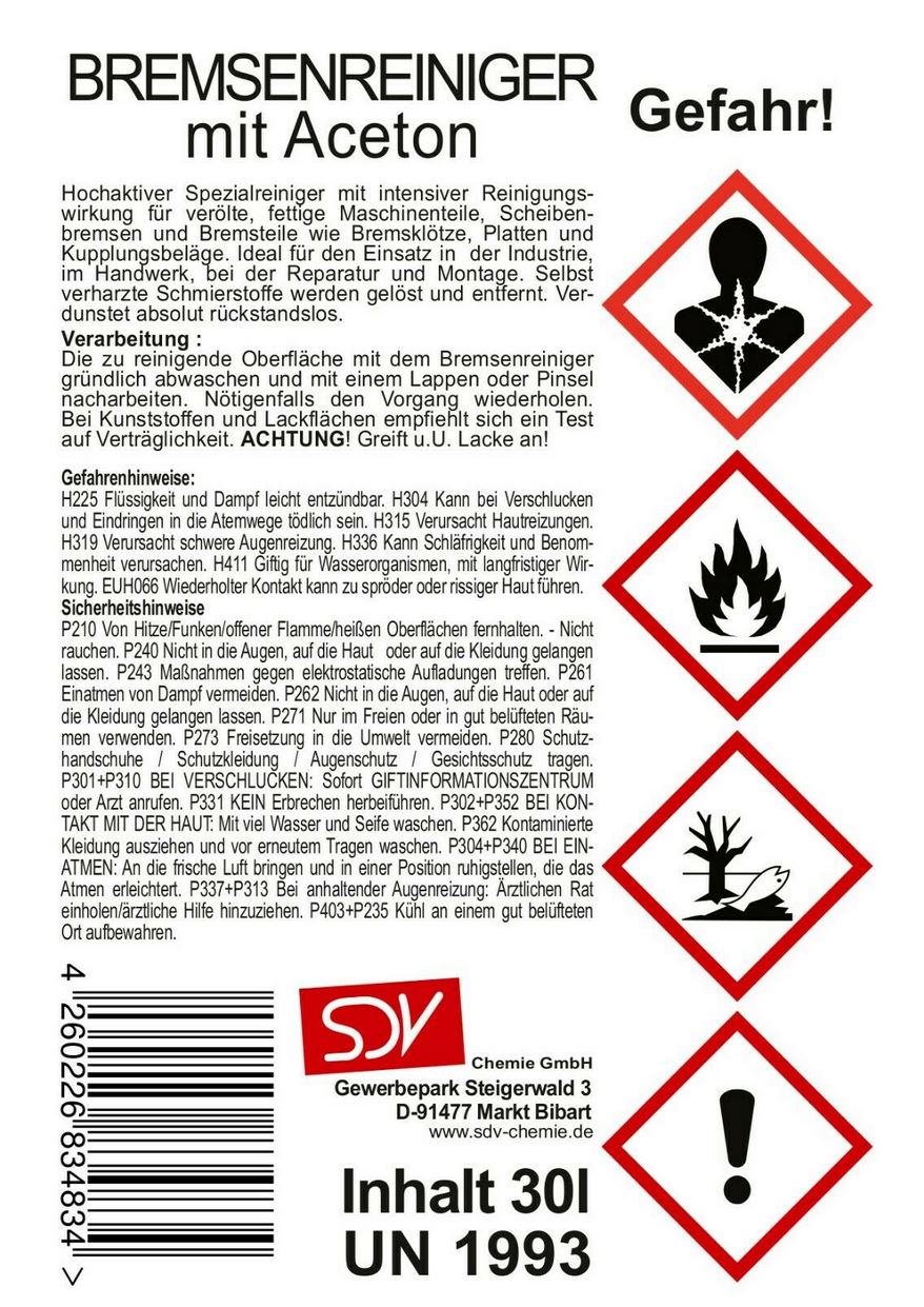 Bremsenreiniger mit Aceton 1x 30 Liter Kanister mit DIN 61 Gewinde