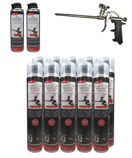 Brunnenschaum B2 SET 10x 750ml + 2 PU-Reiniger + 1 Schaumpistole