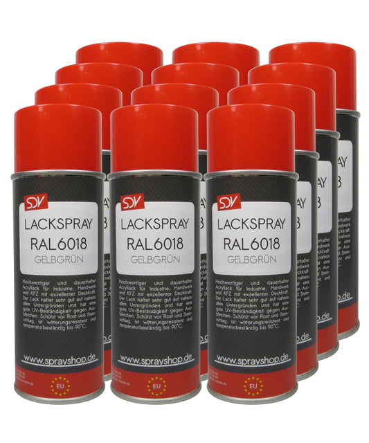 Lackspray RAL 6018 GELBGRÜN glänzend 12x 400ml Acryllack