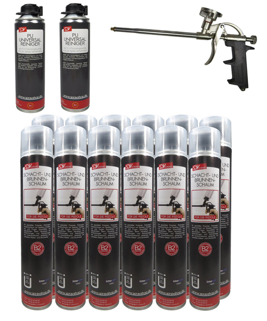 Brunnenschaum B2 SET 12x 750ml + 2 PU-Reiniger + 1 Schaumpistole