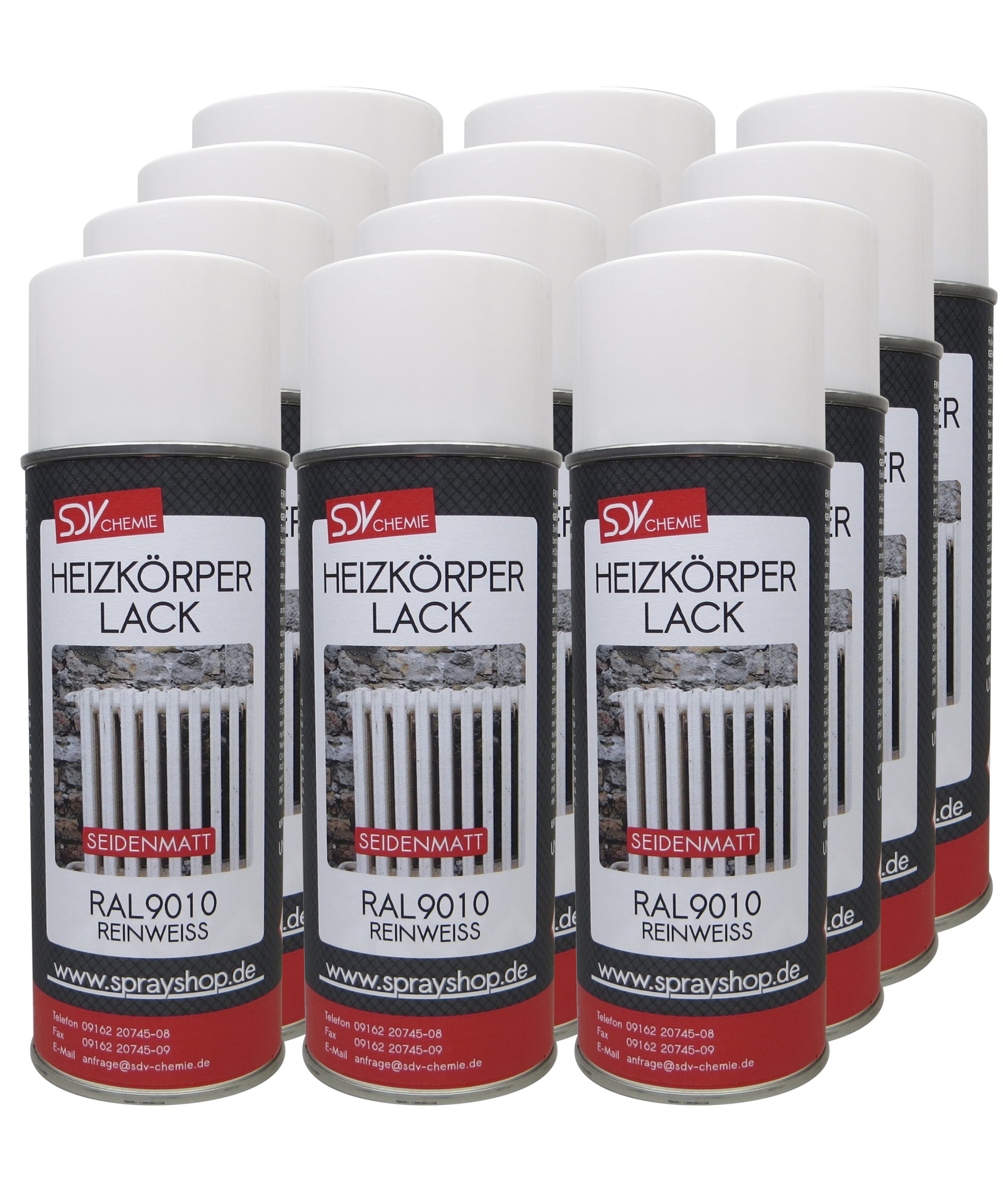 Heizkörperlack weiss seidenmatt 12x 400ml RAL 9010 Radiator