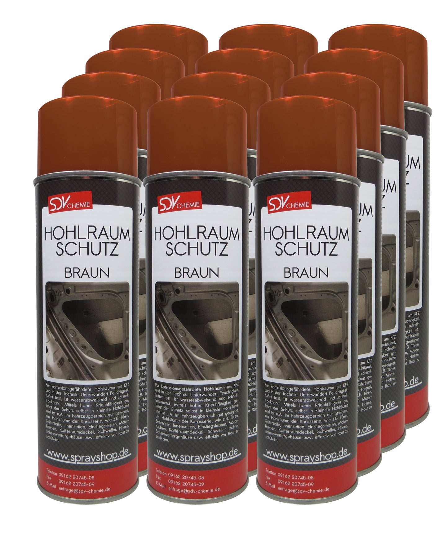 Hohlraumschutz braun 12x 500ml Spray + 60cm Sonde Hohlraumversiegelung Wachs