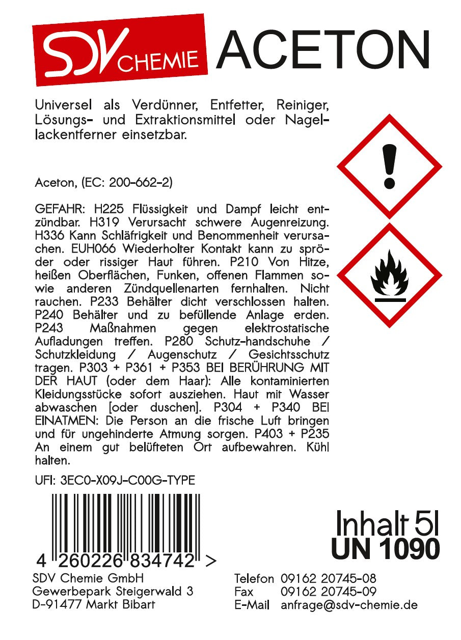 Aceton 5 Liter Kanister Etikett