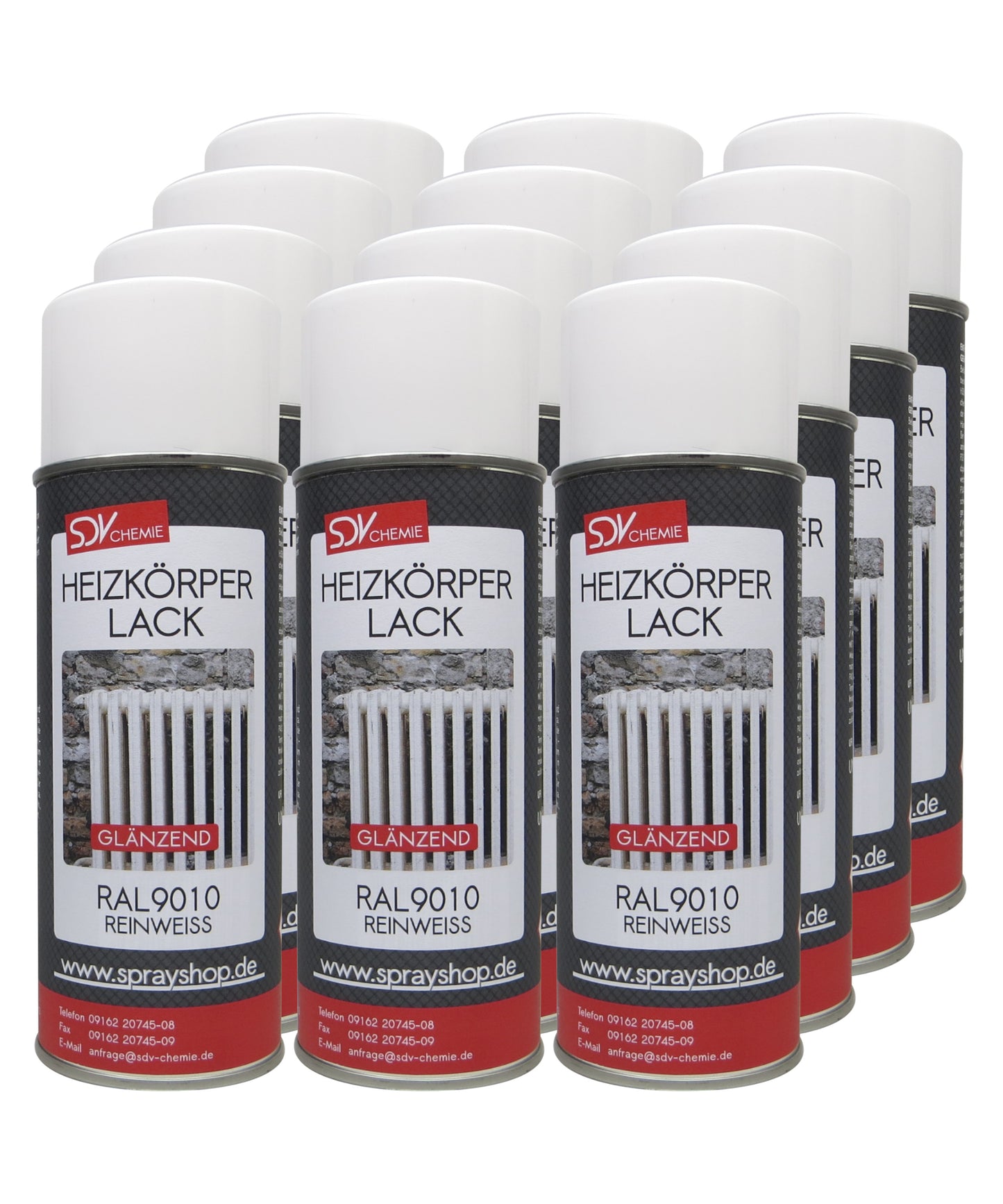 Heizkörperlack weiss seidenmatt 12x 400ml RAL 9010 Radiator