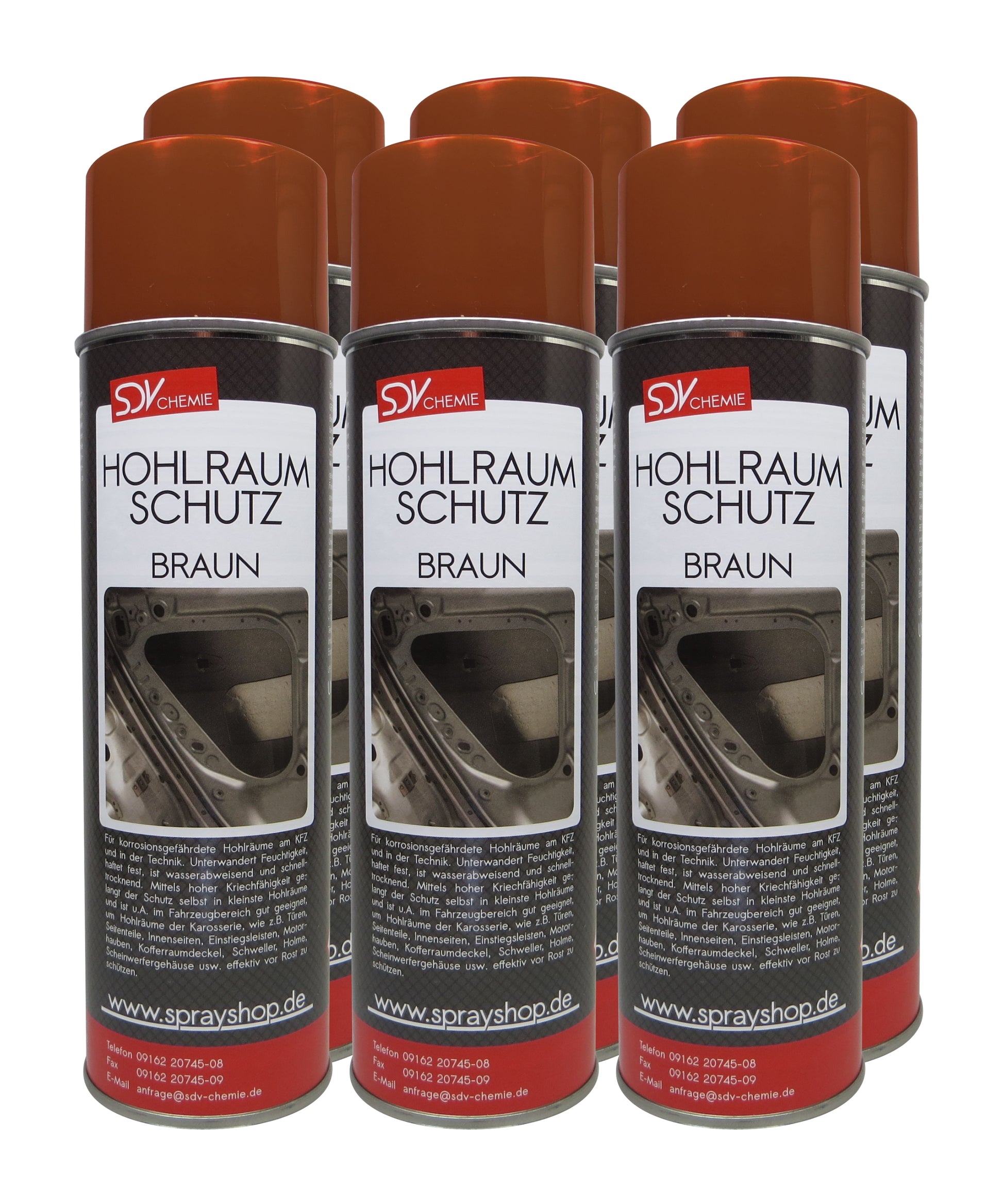 Hohlraumschutz braun 6x 500ml Spray + 60cm Sonde Hohlraumversiegelung Wachs