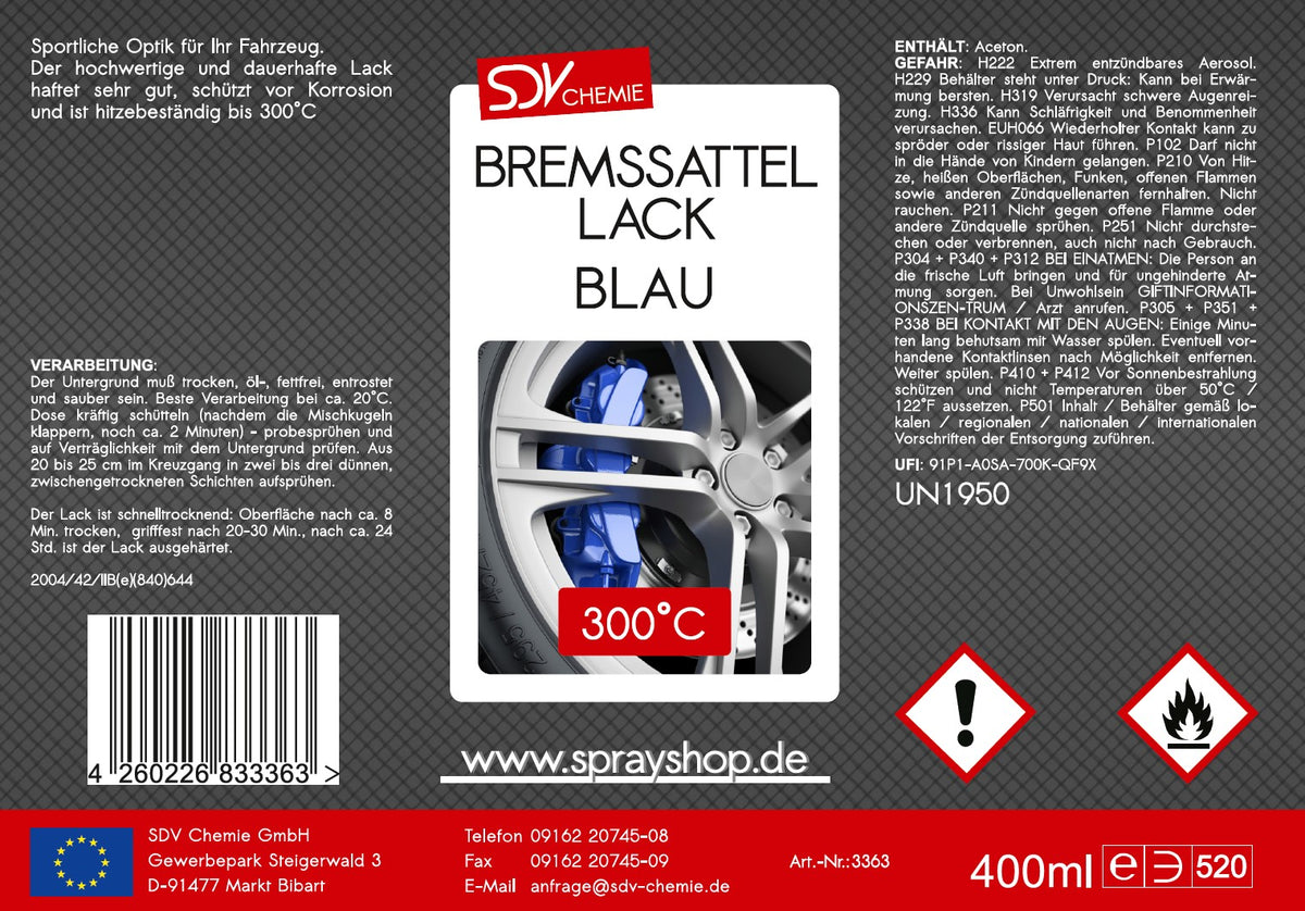 Bremssattellack blau 400ml Etikett