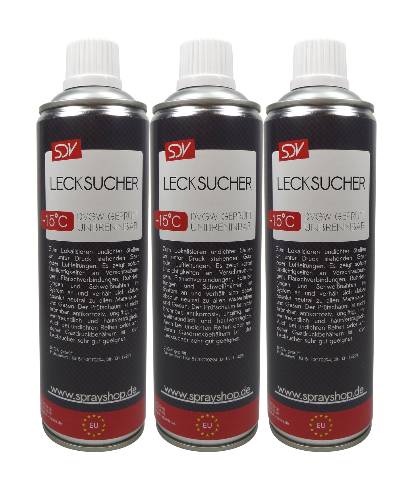 Lecksuchspray 3x 400ml bis -15°C DVGW geprüft Leckfinder Lecksucher