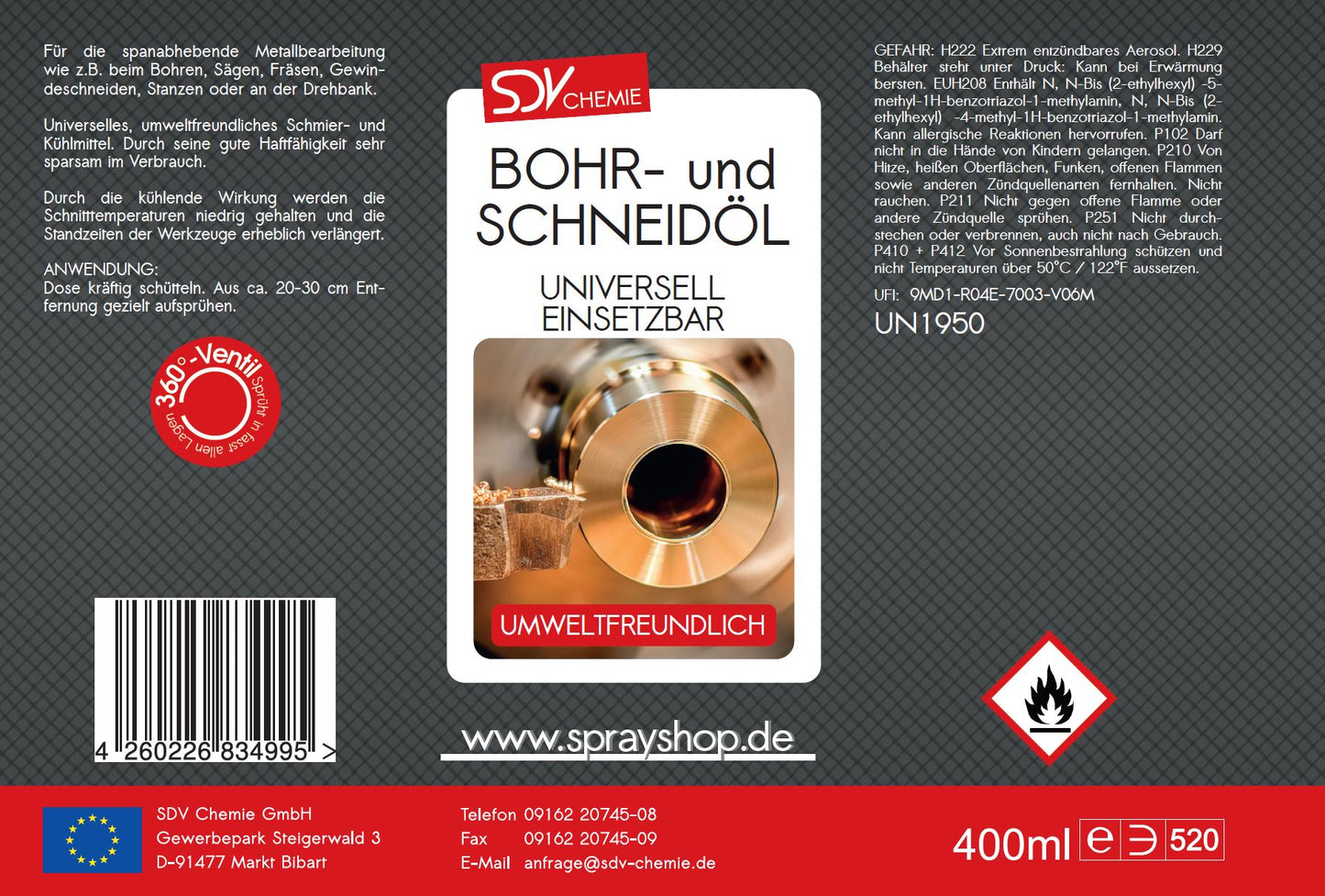 Bohröl Schneidöl Spray 400ml Etikett