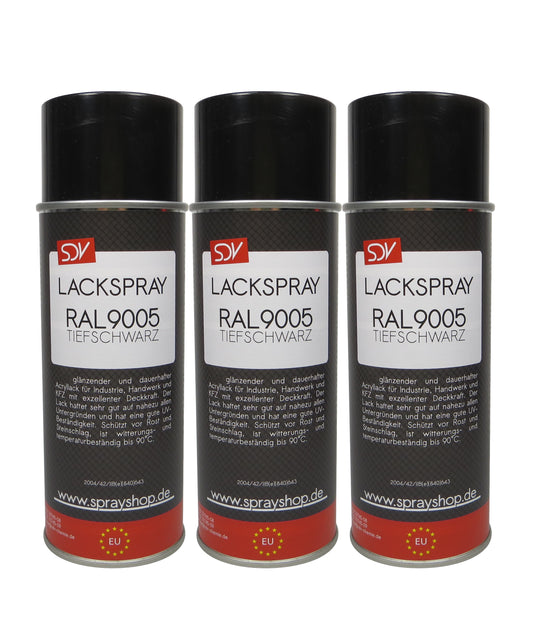 Lackspray RAL 9005 schwarz glänzend 3x 400ml TIEFSCHWARZ Acryllack