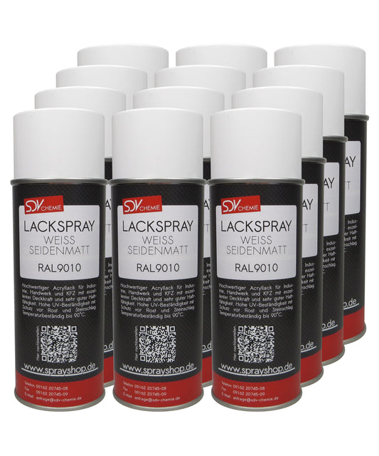 Lackspray RAL 9010 weiß seidenmatt 12x 400ml REINWEISS weiss Acryllack