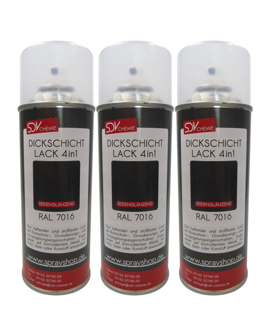 Dickschicht Lackspray RAL 7016 anthrazitgrau seidenglänzend 3x 400ml Kunstharzlack