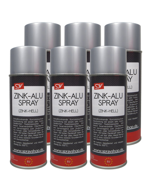 Zink-ALU-Spray 98% REIN 6x 400ml Zink hell Korrosionsschutz