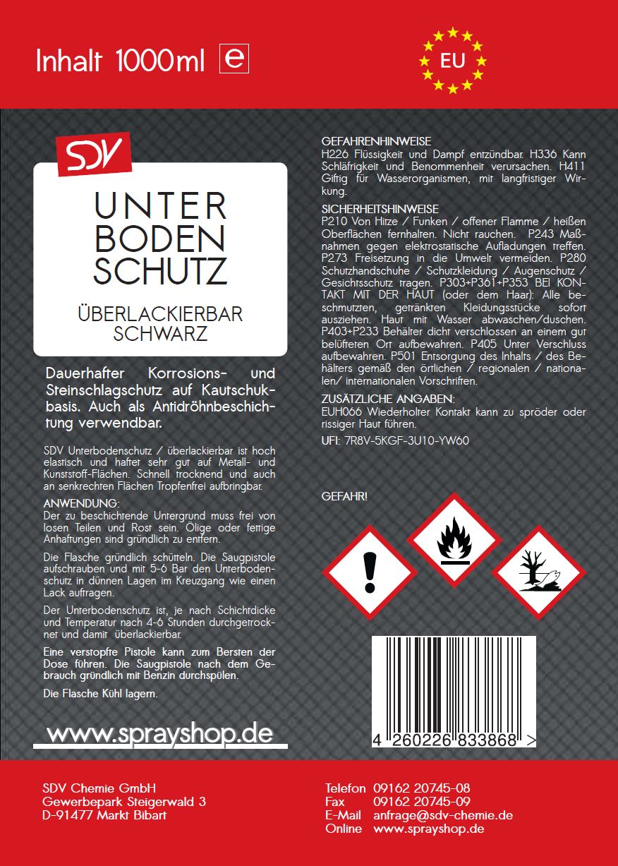 Unterbodenschutz schwarz überlackierbar 12x 1 L UBS Steinschlagschutz