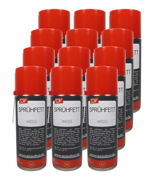 Sprühfett weiss 12x 400ml mit PTFE Schmierfett Fettspray Allzweckfett